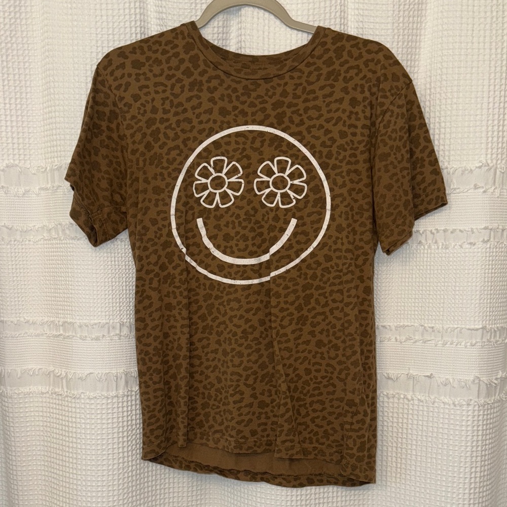 Brown Leopard Print Smiley Face Tee